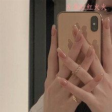 蓝边法式蝴蝶假指甲贴片短款自然方圆头穿戴甲持久可拆卸成品甲片 AG2044【24片装】 下单+果冻胶24粒