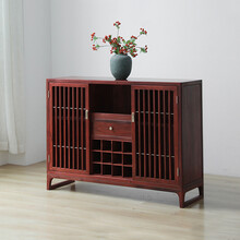 仙作海棠红木家具血檀（学名：染料紫檀）餐边柜 全实木茶水柜多功能储物柜新中式家具餐厅柜仿古酒柜 酒柜 双门