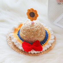 宠物草帽 猫咪帽子狗狗草帽可爱头饰泰迪法斗小型犬搞笑头盔遮阳帽装饰用品狗草帽小型犬猫咪外出摆拍装饰 白雪公主草帽 小号