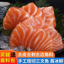 顺丰速运 三文鱼 当日现切海鲜鲜活三文鱼刺身寿司即食海鲜  安德兰 一斤尝鲜装 去皮去边角420g左右