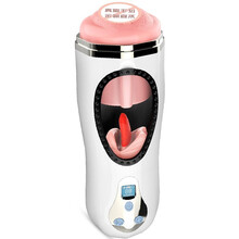 虞姬夜战舌舔飞机杯全自动夹吸伸缩智能加热男士吸吮震动男用自慰器男性用品发音电动飞机 白【舌恬+吸吮+智能加温+震动发音】 润滑油+湿巾+清洁剂】