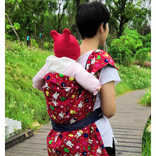 风海有夏四川贵州云南传统背带老式灯芯绒背巾四季通用款后背前抱带娃 大码红色小兔子