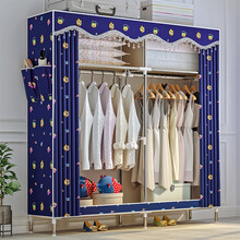 伊在家简易布衣柜布艺钢管加粗加固衣柜简约现代经济型组装衣橱收纳柜2596 蓝底狗狗