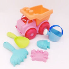 儿童沙滩玩具车套装决明子挖沙铲子桶玩沙工具大号宝宝男女孩套装 软胶大车套装粉色