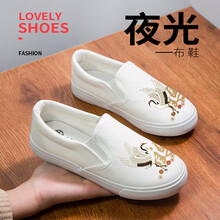 帆布鞋女童板鞋2021夏季新款春小白鞋儿童休闲一脚蹬布鞋男童鞋子 套脚白鹤 小码26-30  拍下请留言尺码大小