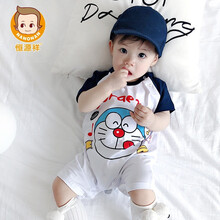 恒源祥新生婴儿连体衣夏季薄款冰丝宝宝短袖机器猫哈衣爬服纯棉网红夏装 蓝色机器猫 100码