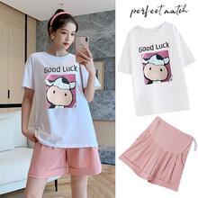 韵暖香 孕妇装夏装网红外出时尚套装夏天宽松休闲大码纯棉T恤上衣潮妈两件套 9956白色单T M