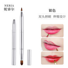 唇刷口红刷子带盖伸缩唇线笔刷唇形化妆刷迷你便携双头唇刷晕染刷 银色双头唇刷