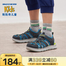 Skechers斯凯奇 夏季防滑男女童儿童凉鞋 魔术贴大童舒适沙滩鞋400041L/302100L 炭灰色/蓝色/CCBL 30码/鞋内长19cm