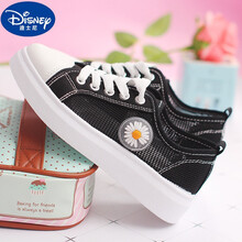 迪士尼线下商场同款儿童帆布鞋子春夏季透气网面软底运动板鞋女童中大童休闲平底网鞋 黑色【网鞋】小孩子夏天穿的 32小孩子夏天穿的