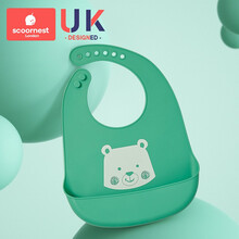 科巢宝宝吃饭围兜婴儿防水围嘴食饭兜喂儿童小孩硅胶超软口水兜 绿色小熊