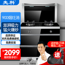 先科集成灶蒸烤一体家用智能变频自动清洗大吸力油烟机消毒柜侧吸下排式大容量独立蒸箱烤箱一体环保灶 900消毒柜标准款 液化气