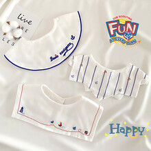 夏季薄款纯棉纱布婴儿围嘴男宝卡通高端装饰外出围兜新生儿口水巾 Bad船锚-3件套