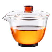 扬器加厚玻璃盖碗家用泡茶三才茶碗单个大号耐热茶杯日式冲茶功夫茶具 压嘴盖碗-茶黄色