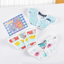 婴儿防水口水巾男女宝宝纯棉围兜防吐奶新生儿360°可旋转小围嘴 棉纱6层3条 M