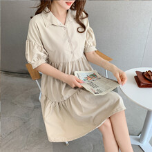 欣柏纶 孕妇装夏装孕妇裙夏季夏天外穿孕妇连衣裙宽松大码孕妇裙子孕妈装 杏色 M