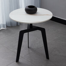 意式转角几落卧室床头小茶桌阳台边几柜圆桌轻奢极简客厅岩板 汇德能 劳伦白金圆边几 直径40cm