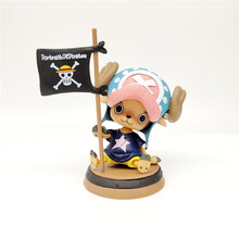 DIY盒装糖果幸福乔巴公仔摆件15周年海贼人偶手办 生日蛋糕装饰品 蓝衣坐桶举旗乔巴