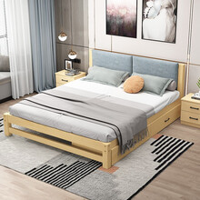 骏通宝木林 实木床 床 双人 单人床1.8米大床1.2米松木床1米1.5米出租床 蓝色软靠 +床+3CM床垫 1米*1.9米