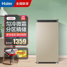 海尔（Haier）立式冷冻柜 办公室分区存储大抽屉 母婴母乳储藏柜 小冰柜 102升-香槟金单冷冻