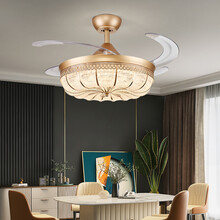 明奢风扇灯隐形吊扇灯餐厅灯轻奢大风力42寸现代简约led客厅卧室房间灯带电扇饭厅餐桌灯扇一体风扇吊灯 轻奢金42寸变频-4叶-LED变光-带遥控