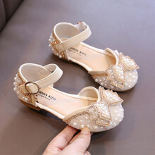 开辛女童皮鞋春夏季女童凉鞋软底公主鞋儿童女孩包头凉鞋韩版小中童蝴蝶结学生舞蹈鞋 米色 30码/鞋垫长18.5cm