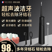 法国VLVEE牙结石去除器超声波洁牙器去牙结石电动家用洗牙器口腔牙齿清洁牙仪牙垢清除器便携 典雅黑豪华版【3头+口镜+升级带灯】
