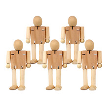 儿童牛津树典范英语DIY关节木头人偶 颜料涂鸦木质玩偶关节小木偶网红 5个木色大号人偶