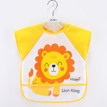 艾泊儿婴儿童围兜罩衣两用围嘴宝宝小孩幼儿喂吃饭围兜裙嘴衣防水秋冬季反穿衣防脏 防水布-无袖-黄狮 90码（建议0-2岁）