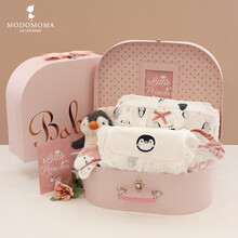 modomoma初生见面礼婴儿礼盒秋蕾丝公主女宝企鹅印花长袖连体爬服新生儿满月礼 圆角箱【白底企鹅】 59