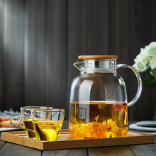 玻璃茶壶单壶耐热高温加厚煮茶大号过滤电陶炉烧水泡茶器茶具套装 (加厚款)1600ML壶+2个杯子+竹子茶盘