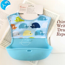 婴童饭兜半硅胶防水围嘴宝宝立体食饭兜喂儿童吃饭兜小孩免洗防脏围兜 蓝色刺猬