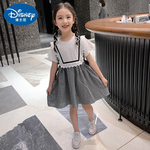 迪士尼专卖品牌女童连衣裙夏装2021新款洋气网红女孩格子公主裙韩版夏季儿童裙子 白色 110cm