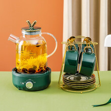 一壶百饮养生壶办公室1.1L花茶壶家用多功能迷你煮茶器热水壶玻璃小型养生壶养身水壶套装 1.8L玻璃壶+4杯4勺4碟+四杯架+旋钮底座B