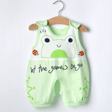 爱奇娃（AIQIWA）夏季婴儿连体衣棉男女宝宝哈衣0-3-6-12个月新生儿衣服夏天 无袖连体衣-绿色瓢虫 66码建议1-4个月