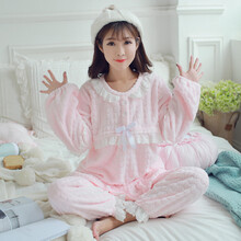 孕薇贝儿 冬季加厚哺乳珊瑚绒秋孕妇睡衣产后法兰绒冬天加厚加绒月子服套装 喵 989粉色月子绒  M码