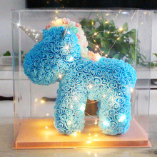 520生日礼物 永生花 独角兽 玫瑰花熊礼盒 超仙送女友老婆闺蜜情人节 天空蓝-独角兽-经典礼盒 (许愿灯)