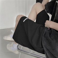 敏潮格伦孕妇短裤夏季冰丝薄款外穿潮妈时尚宽松阔腿五分运动大码休闲中裤 黑色 M