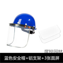 安全帽透明防护面罩打磨切割化工飞溅冲击园林喷打农药割草面具屏 圆顶蓝安全帽+铝支架+3张透明面屏