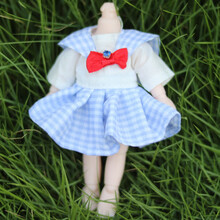 小娃娃衣服 通用6寸16/17厘米8分12分ob11娃衣小号萝莉娃娃裙子BJD关节娃服饰 蓝格美少女裙 适合17厘米以下的娃娃穿