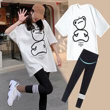 金缔娅孕妇装夏季新款短袖网红洋气怀孕套装外出时尚款宽松潮妈夏季两件套 白色上衣（单件） M