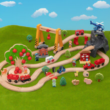 木质轨道车电动小火车套装轨道 木制儿童拼装玩具车2岁男生日礼物抖音网红同款 苹果树轨道(送电动车) 套餐一