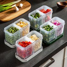 蓝致 冰箱葱花收纳盒葱姜蒜保鲜盒密封蒜泥盒葱花盒厨房带盖沥水储物盒 分格葱花盒【灰色】单个