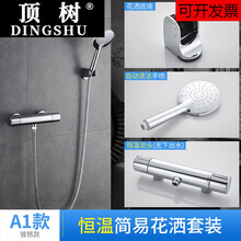 顶树轻奢品牌全铜恒温花洒套装冷热水龙头淋浴器沐浴淋雨喷头淋浴柱黑色莲蓬头 恒温简易花洒套装A1镀铬款