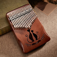 拇指琴17音卡林巴琴 kalimba相思木21音卡琳巴琴手指琴双指琴乐器 17音桃花芯情侣猫哑光护手【咖啡】
