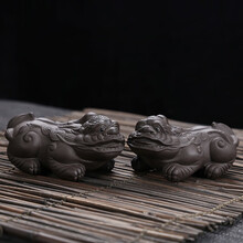 魏美人 宜兴紫砂茶宠 手工制作可泡养貔貅艺术茶摆件 鸿运当头茶道茶具配件一对 黑色 如意貔貅(一对)