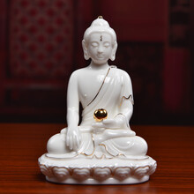 戴玉堂 释迦牟尼佛陶瓷小佛像摆件随身佛旅行出差随身携带汽车车内高档摆设 D46-16E 释迦牟尼佛 描金小号
