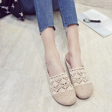 京选优品20夏季平底包头凉拖女新款亚麻拖鞋外穿孕妇懒人防滑一脚蹬半拖 米色 35