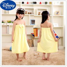 迪士尼旗舰新品小女孩儿童夏季浴巾夏季大儿童抹胸浴裙宝宝大毛巾比纯棉吸水小孩浴袍不掉毛 浅黄色 60x120cm