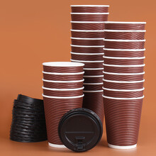 优奥 一次性杯子加厚咖啡杯600套350ml带盖双层瓦楞纸杯奶茶杯粥杯